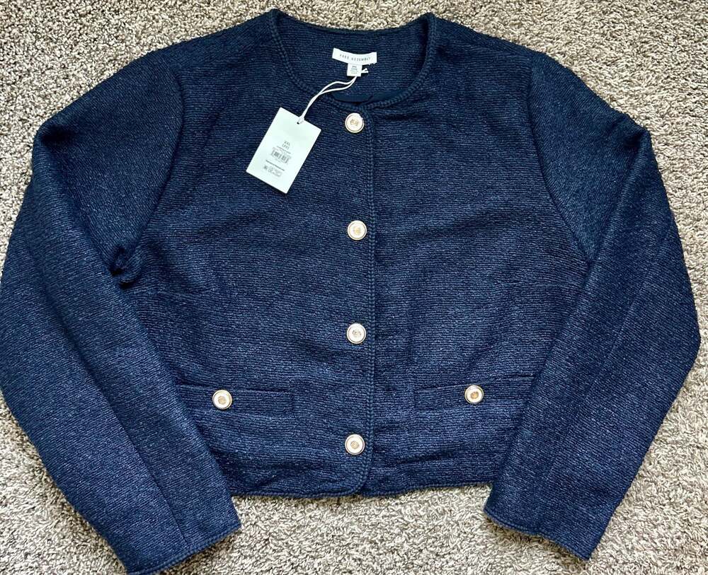 Free Assembly Women's Collarless Nubby Jacket with Long Sleeves